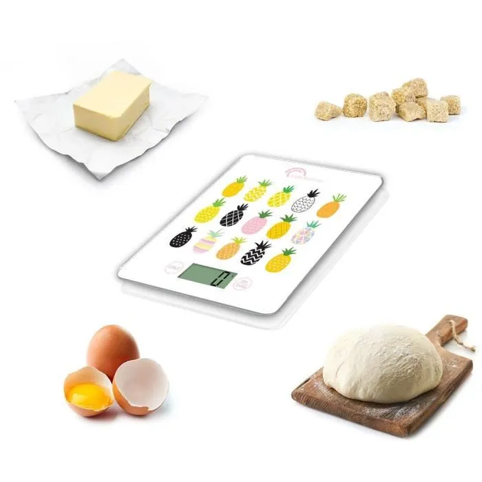 Little Balance 8341 Báscula de Cocina Electrónica Delgada - 5 kg / 1 g - Tapa de Vidrio Templado - Diseño Ananas 3