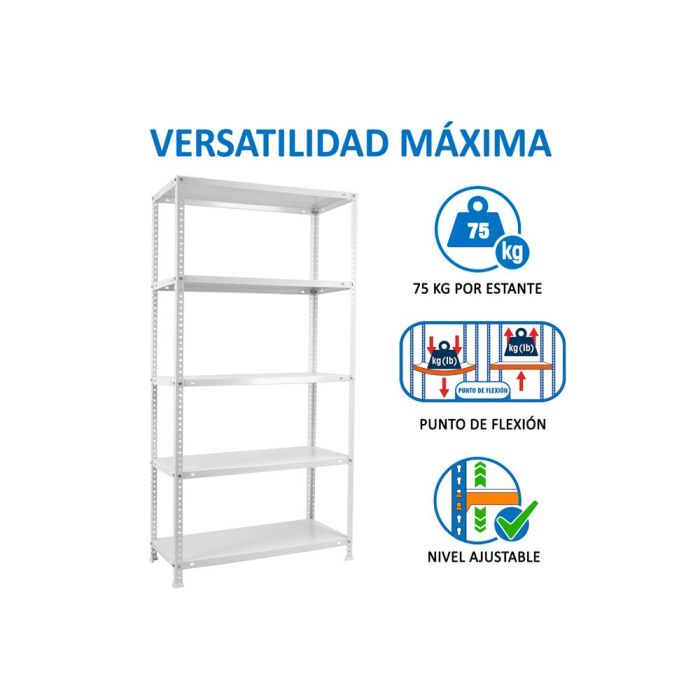 Simonrack Kit Advantage Mini 5-400 Estantería Metálica Tornillos 5 Baldas-75 kg 180x80x40 cm Blanco 2