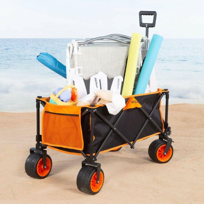 Carro Multiusos Aktive Naranja Poliéster PVC Acero 86 x 108 x 44 cm Plegable Playa 4 Carro Multiusos Aktive Naranja Poliéster PVC Acero 86 x 108 x 44 cm Plegable Playa 4