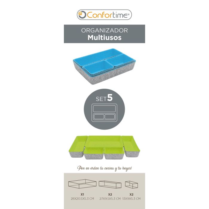Confortime Set de 5 Organizadores de Fieltro 27.5 x 20 x 5.3 cm (6 Unidades) 2 Confortime Set de 5 Organizadores de Fieltro 27.5 x 20 x 5.3 cm (6 Unidades) 2