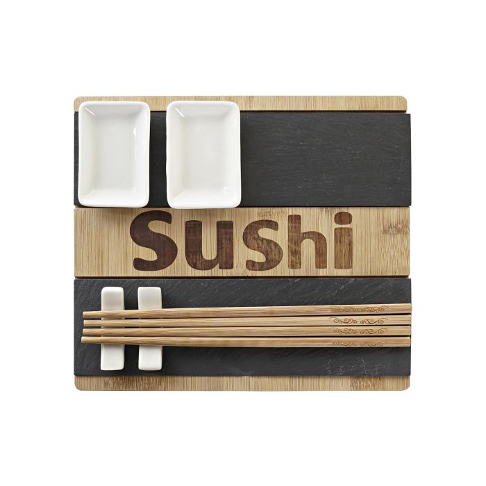 DKD Home Decor Set de 7 Piezas Sushi Oriental Bambú Pizarra Natural Negro 22 x 3 x 25 cm 3
