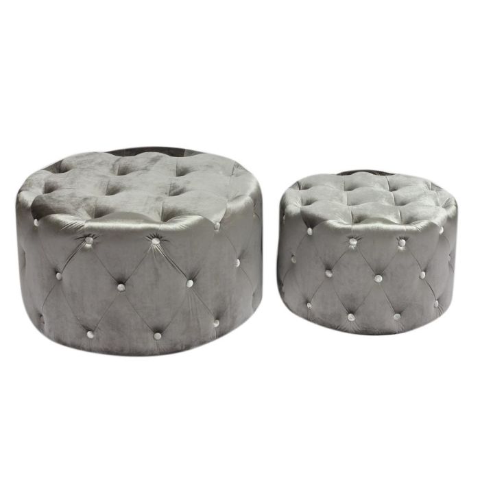 DKD Home Decor Reposapies Glam Gris Set de 2 unidades. Material Velvet y MDF. Medidas: 78 cm Ancho, 78 cm Largo, 42 cm Alto.