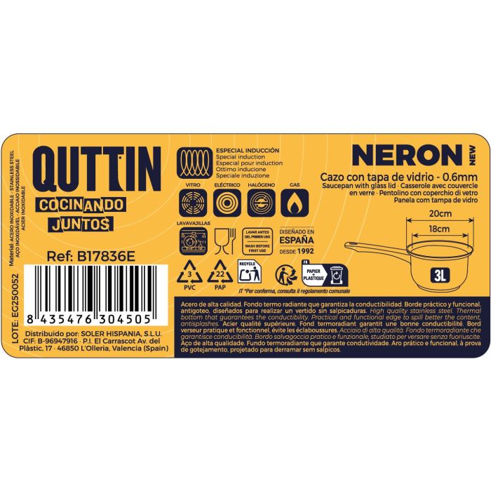 Cazo 18Cm(3L) Acero Ind. C/T "New Neron" Qt (8 Unidades) 2 Cazo 18Cm(3L) Acero Ind. C/T "New Neron" Qt (8 Unidades) 2