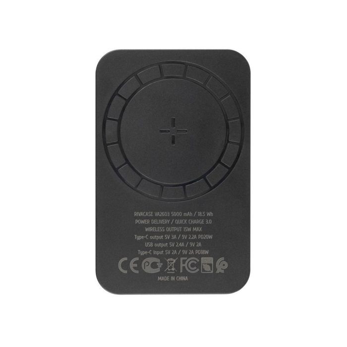 Rivacase Va2603 Powerbank Batería Portátil Magsafe 5000mAh Qi 15W y Carga Rápida 22.5W para iPhone con Anillo Soporte Integrado 1
