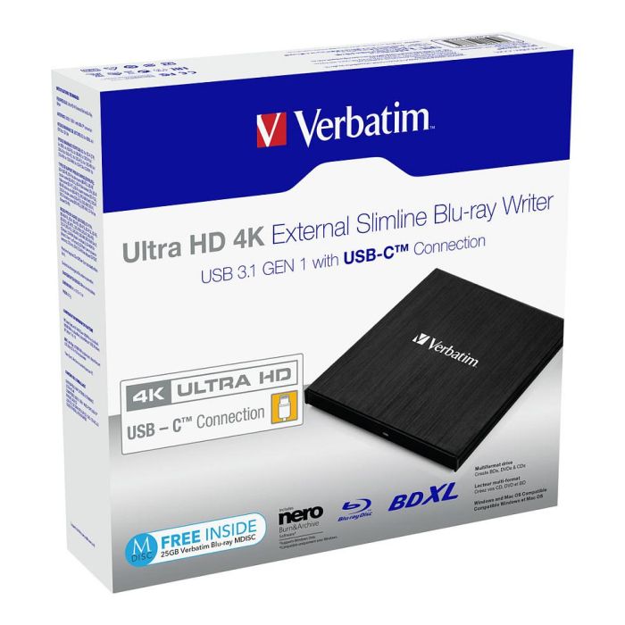 Verbatim 43888 Grabadora Blu-ray Externa Slimline USB 3.1 Tipo C, 4K, Color Negro 4