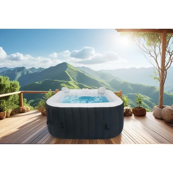 KIT SPA TODO INCLUIDO y accesorios: Spa hinchable cuadrado de 4 plazas con 2 reposacabezas, filtro, red, cepillo, colchoneta, funda 5 KIT SPA TODO INCLUIDO y accesorios: Spa hinchable cuadrado de 4 plazas con 2 reposacabezas, filtro, red, cepillo, colchoneta, funda 5