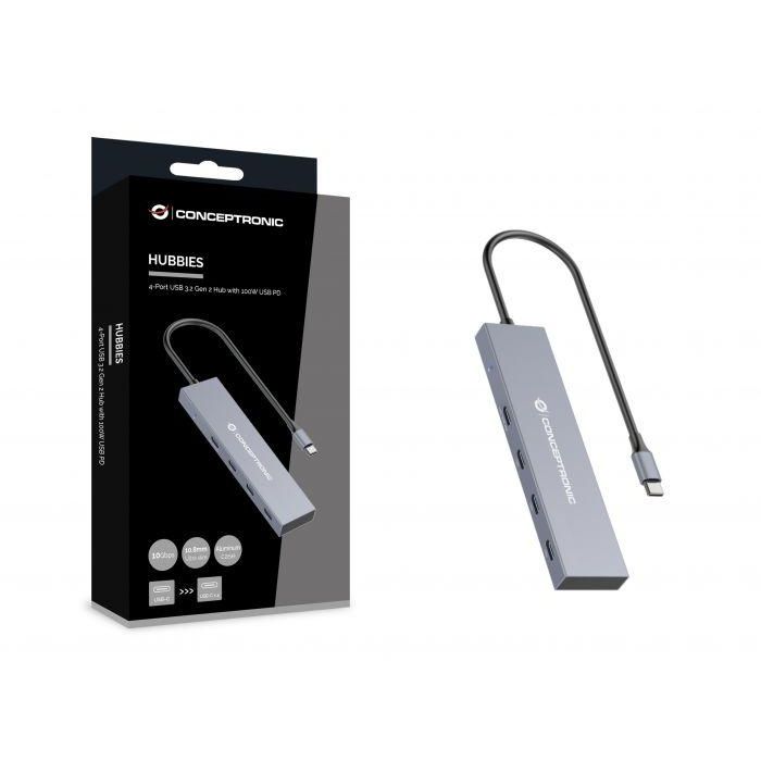 CONCEPTRONIC HUB USB 3.2 HUBBIES14G 4 PUERTOS USB-C 100W PD CARCASA DE ALUMINIO CONCEPTRONIC HUB USB 3.2 HUBBIES14G 4 PUERTOS USB-C 100W PD CARCASA DE ALUMINIO