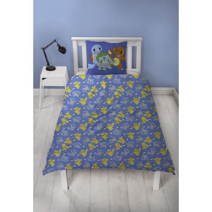 Pokemon AAARV73701 - Juego de cama reversible Pikachu y Starter 1G II - Microfibra - 1 funda nórdica 140x200 cm + 1 funda almohada 63x63 cm 2