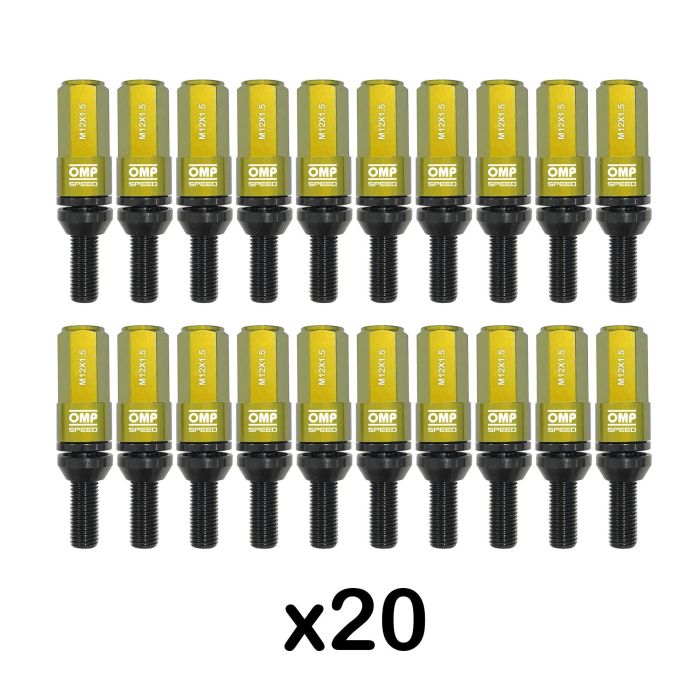 Omp OMPS09981209 Juego 20 Tornillos Rueda M12x1.5 Llave 17-19 Largo 28mm Aluminio 7075 DIN 12.9 Protector Amarillo 4