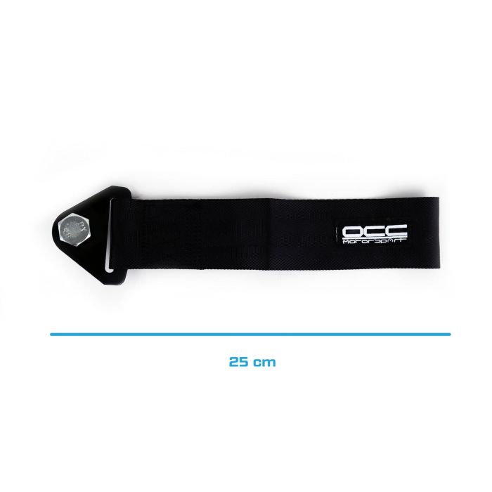 OCC Motorsport OCCRC023 Cinta de Remolque Negra Gancho para Coche y Vehículos de Alta Resistencia Nylon 3000kg Universal Racing 25x5cm 1