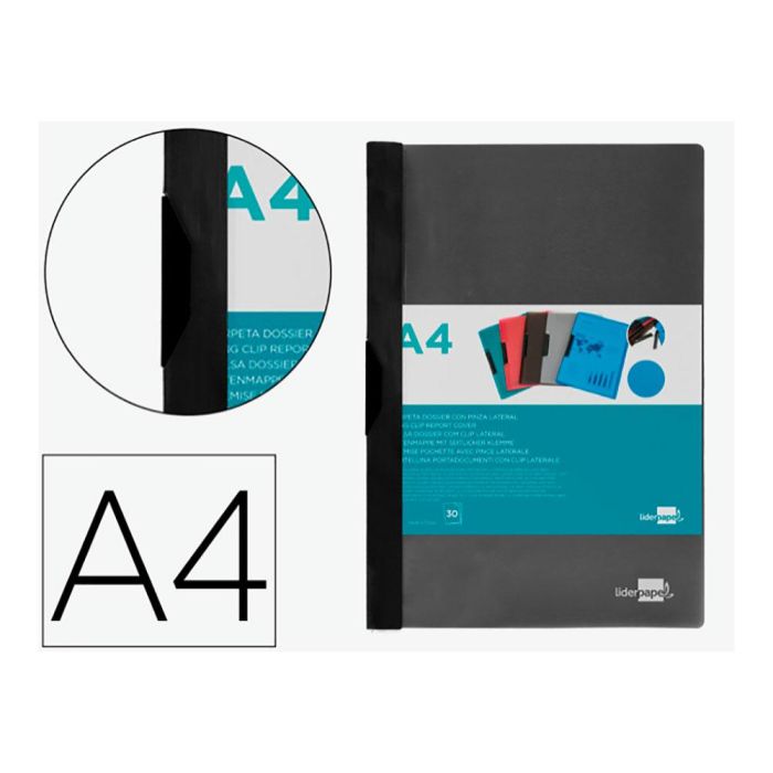 Liderpapel 35365 Carpeta dossier pinza lateral polipropileno DIN A4 negra, pinza deslizante, portada transparente para 30 hojas 2 Liderpapel 35365 Carpeta dossier pinza lateral polipropileno DIN A4 negra, pinza deslizante, portada transparente para 30 hojas 2