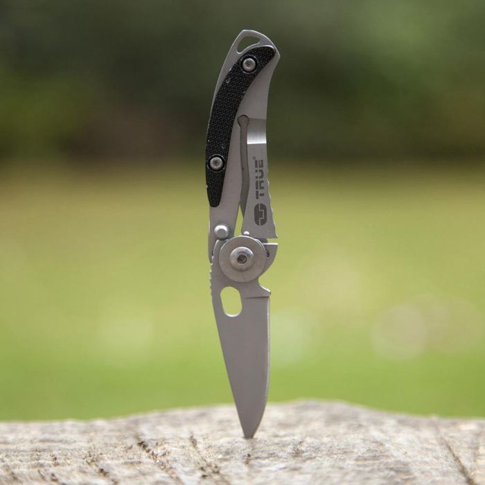 True Skeletonknife Navaja Pequeña Minimalista Plegable Diseño Plateado y Negro con Llavero 8