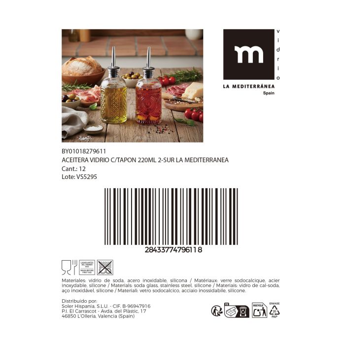 2-Sur La Mediterran Aceitera de Vidrio con Tapón 220 ml, 6.3x6.3x18 cm 5 2-Sur La Mediterran Aceitera de Vidrio con Tapón 220 ml, 6.3x6.3x18 cm 5