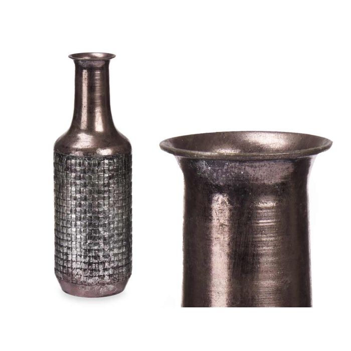 Jarrón Relieve Alto Plata Envejecido Giftdecor 14x46x14 cm - Metal (4 Unidades) 1