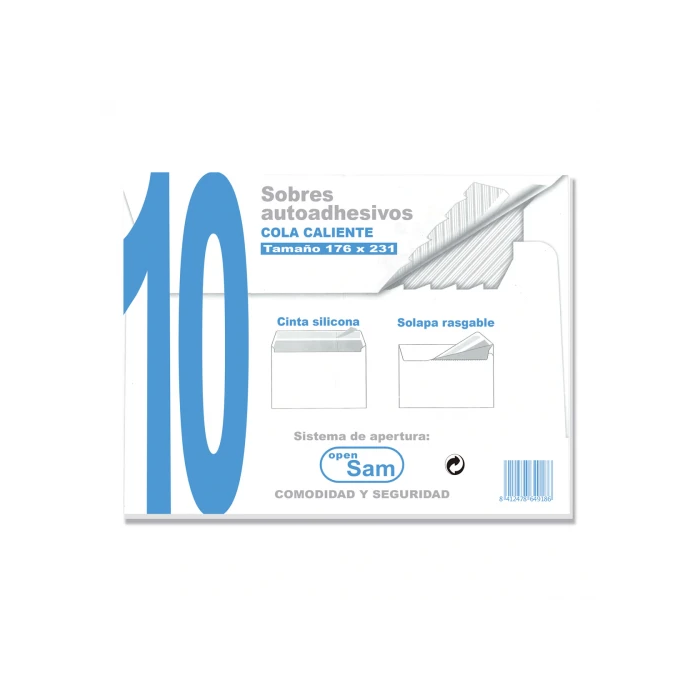 Sam A.17495 Sobre Autoadhesivo 176x231mm Con Tira De Silicona 90gr Offset Blanco -10 Unidades-
