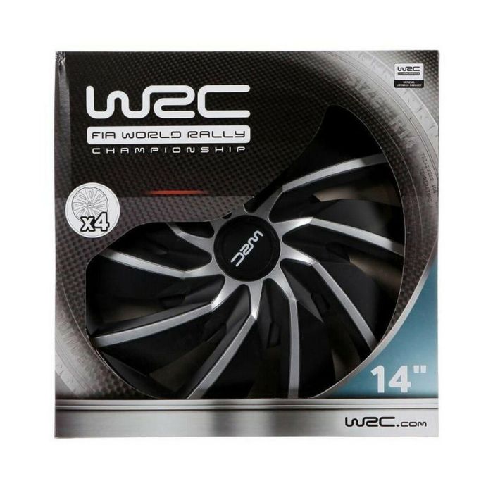 WRC Juego de 4 Tapacubos Bicolores 14 Pulgadas Negro Mate y Gris Plateado Diseño Deportivo TURBO en ABS 1 WRC Juego de 4 Tapacubos Bicolores 14 Pulgadas Negro Mate y Gris Plateado Diseño Deportivo TURBO en ABS 1