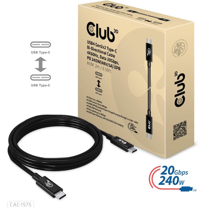 Club3D Cable USB 4 Tipo C PD 240W / 4K / 20Gbps 2m Macho/Macho 5 Club3D Cable USB 4 Tipo C PD 240W / 4K / 20Gbps 2m Macho/Macho 5