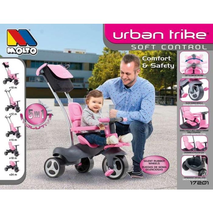 Triciclo urban trike rosa con palo, cinturon, bolsa y rueda goma 98 cm 10 Triciclo urban trike rosa con palo, cinturon, bolsa y rueda goma 98 cm 10