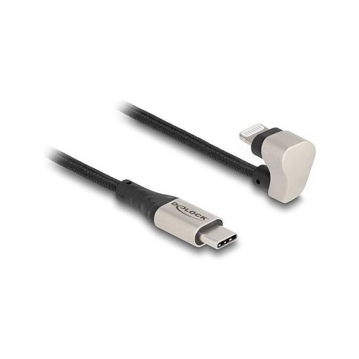 DeLOCK Cable USB Type-C a Lightning MFi, USB 2.0, 1 m, 180°, para iPhone y iPad, Transferencia de Datos y Carga Rápida (3A), Tela, Negro/Plata 0 DeLOCK Cable USB Type-C a Lightning MFi, USB 2.0, 1 m, 180°, para iPhone y iPad, Transferencia de Datos y Carga Rápida (3A), Tela, Negro/Plata 0