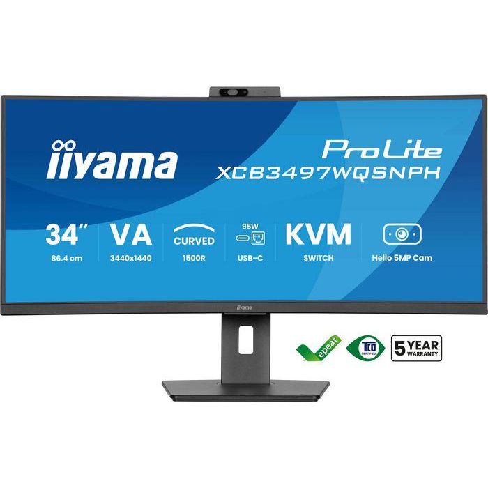 Iiyama Monitor XCB3497WQSNPH-B1 Curvo VA UWQHD 34'' Cámara 5MP Windows Hello KVM USB-C 95W 1