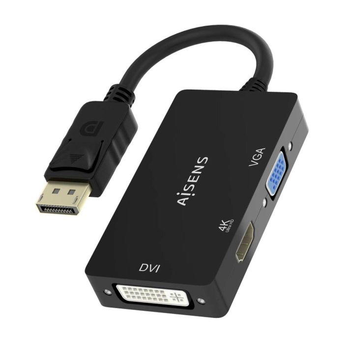 AISENS - CONVERSOR DISPLAYPORT V1.2 A VGA/DVI/HDMI, DP 1.2/M-VGA/H-DVI/H-HDMI/H 4K, NEGRO, 15CM 6