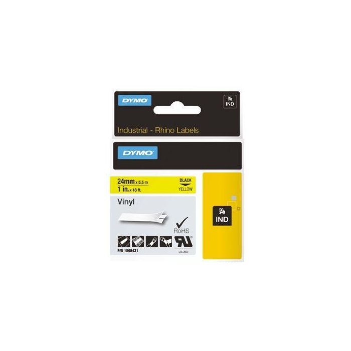 Dymo Cinta Etiqueta Industrial Adhesiva Id1-24, Negro Sobre Amarillo, Vinilo 24mm x 5.5M