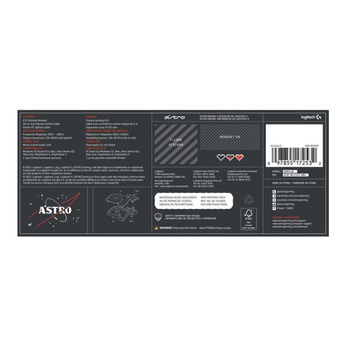 Logitech Auriculares con Micrófono A10 Astro - Cableado, 3.5 mm, Compatible con Mac/Windows, Micrófono Boom Unidireccional 4