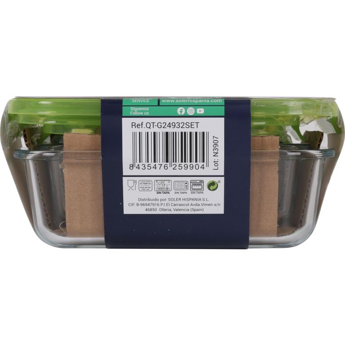 Set de 3 fiambreras rectangulares con tapa verde - Quttin (6 Cajas) Set de 3 fiambreras rectangulares con tapa verde - Quttin (6 Cajas)