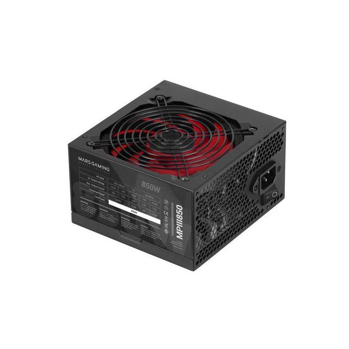 MARS GAMING MPIII850 Fuente Alimentación 850W ATX 85+ PFC-Activo 12cm Negro Rojo
