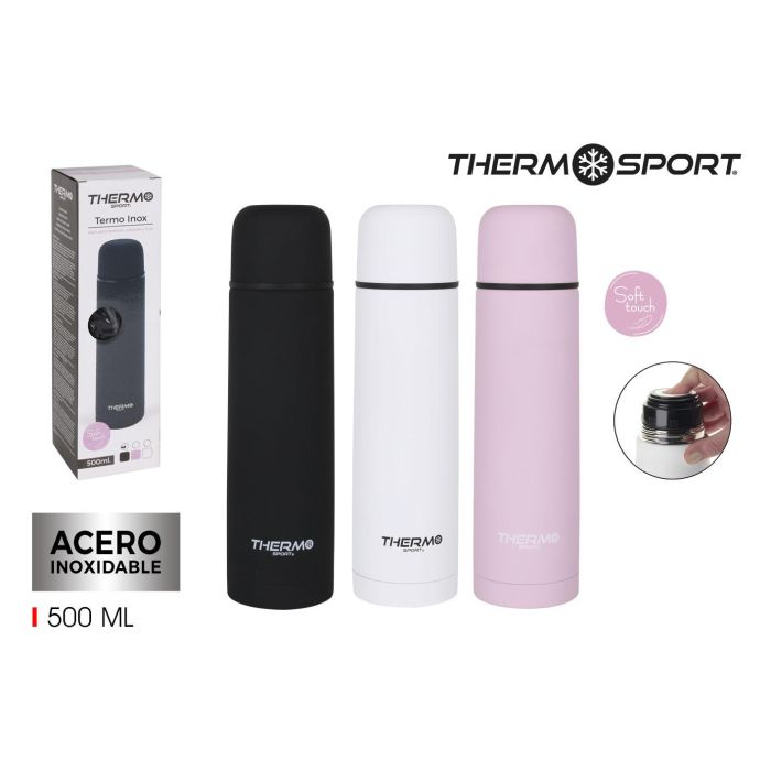 Thermosport Termo Inox 500 ml Soft Touch Negro Mate (6 Unidades)