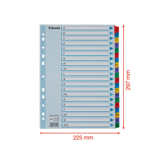 Esselte Separador Alfabetico A-Z Cartulina Mylar Multitaladro DIN A4 7