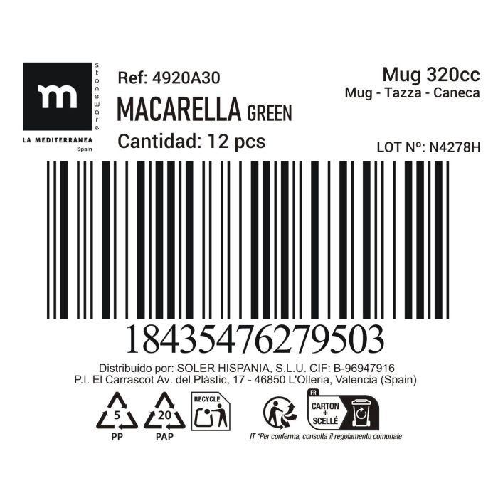 La Mediterranea Mug 320 ml Macarella Green (36 Unidades) 1
