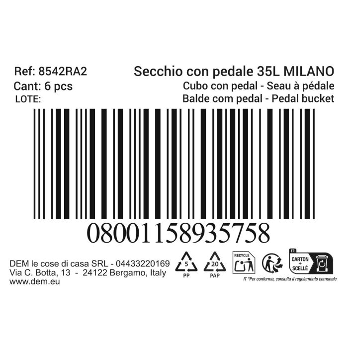 Cubo Con Pedal Milano 35L Blanco (6 Unidades) 1 Cubo Con Pedal Milano 35L Blanco (6 Unidades) 1