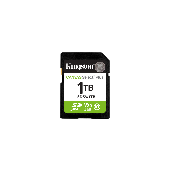 Kingston SDS3/1TB Tarjeta SDXC Canvas Select Plus 1 TB, 150 MB/s Lectura, UHS-I U3 V30 C10 para Full HD y 4K, Resistente 0 Kingston SDS3/1TB Tarjeta SDXC Canvas Select Plus 1 TB, 150 MB/s Lectura, UHS-I U3 V30 C10 para Full HD y 4K, Resistente 0