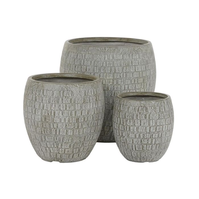 Set de Maceteros Home ESPRIT Gris Fibra de Vidrio Magnesio 55 x 55 x 55,5 cm (3 Unidades) 1