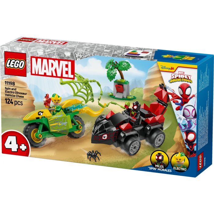 LEGO 11198 Spin y Electro: Duelo de Vehículos de Spidey y su Superequipo, Coche Estegosaurio y Moto Dilofosaurio, 2 Minifiguras 10