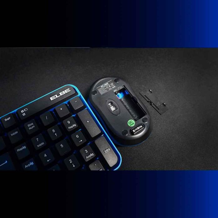 Elbe PTR-101 Pack Teclado y Ratón Inalámbricos Azul-Negro con Receptor Nano USB 3 Elbe PTR-101 Pack Teclado y Ratón Inalámbricos Azul-Negro con Receptor Nano USB 3