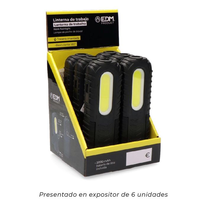 Edm Linterna de trabajo LED recargable USB 5W 300LM / 3W 90LM con gancho, imán y soporte basculante 180° 4