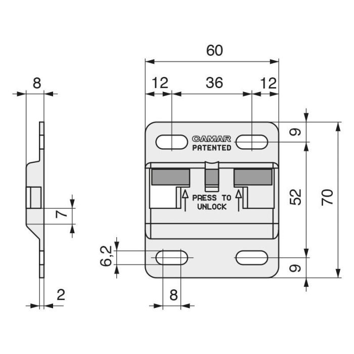 CAMAR Placa Colgador Mueble Bajo Forte 60mm con Sistema Antidescolgamiento y Antivuelco, 10mm Grosor - Hierro Zincado 1