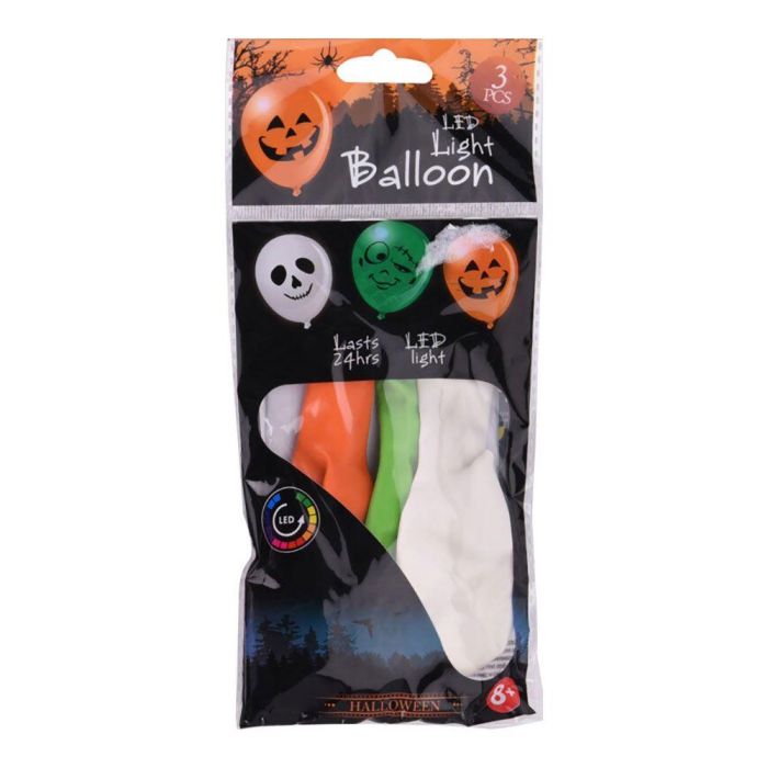 Globos Halloween con LED, Modelos Variados, 3 Unidades, Pilas AG3 Incluidas, 10x15x21 cm 1