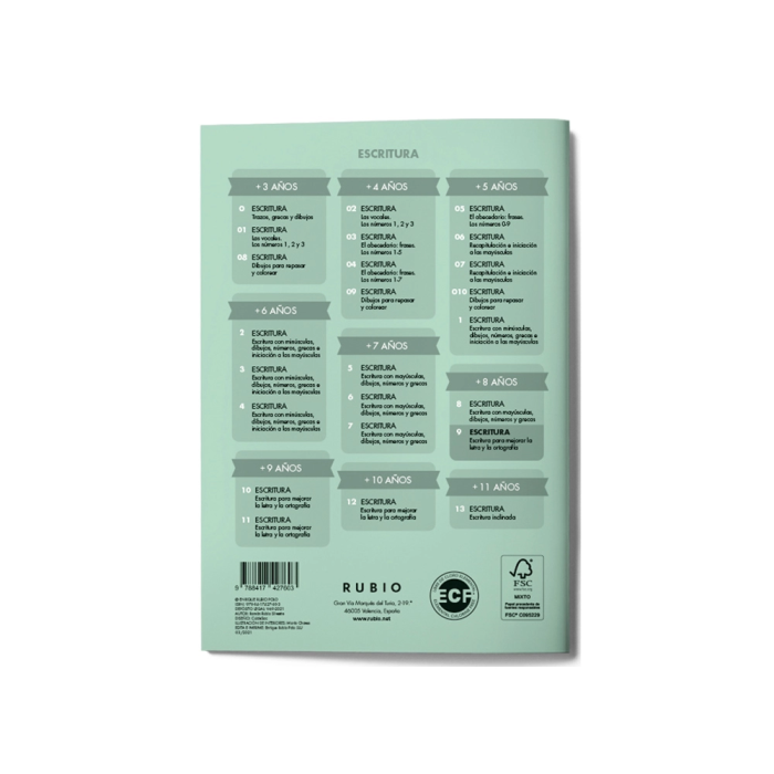 Rubio Cuaderno Caligrafía Nº 9 para Desarrollo de Destrezas Motrices y Lenguaje Escrito Certificado FSC 15x213x155 mm 2