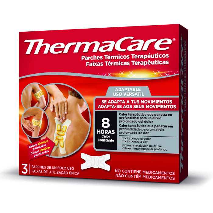 Thermacare Parche Térmico Terapéutico Adaptable, Alivio Prolongado Del Dolor Hasta 8 Horas, Sin Medicamentos, 3 Unidades