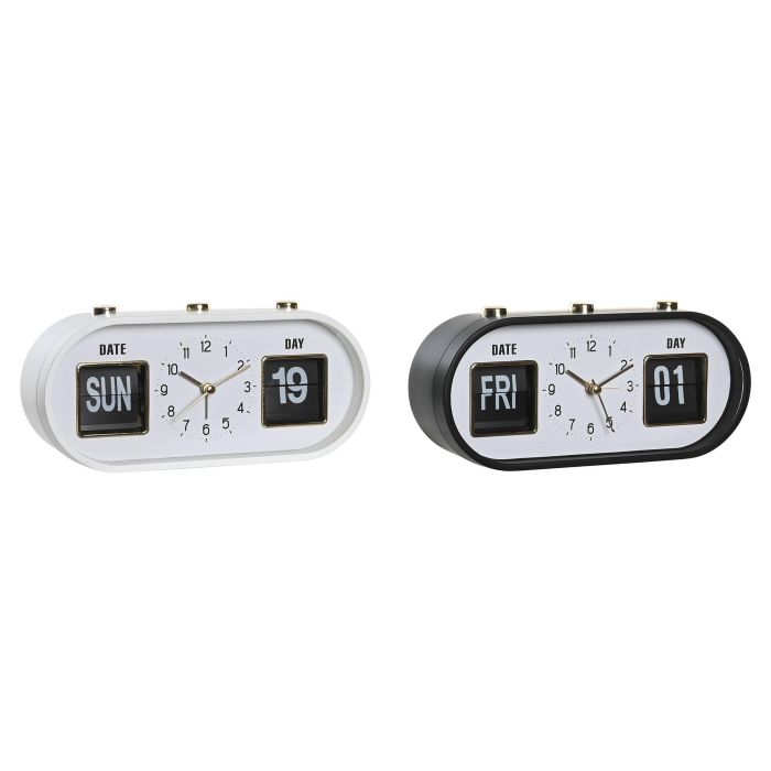 DKD Home Decor Reloj Despertador Básico PVC Blanco y Negro, Alto 9.5cm x Ancho 20cm x Profundo 6cm, Pack 2 Unidades (Pilas AA)