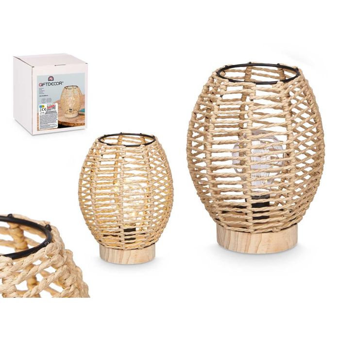 Lámpara de Sobremesa Ovalada con Base de Madera y Cuerda - Giftdecor 15x20x15 cm (12 Unidades) Lámpara de Sobremesa Ovalada con Base de Madera y Cuerda - Giftdecor 15x20x15 cm (12 Unidades)
