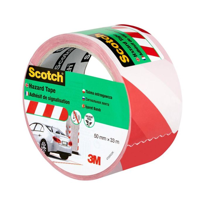 Scotch Cinta de señalización adhesiva blanca y roja, 50 mm x 33 m, 4705r33k Scotch Cinta de señalización adhesiva blanca y roja, 50 mm x 33 m, 4705r33k