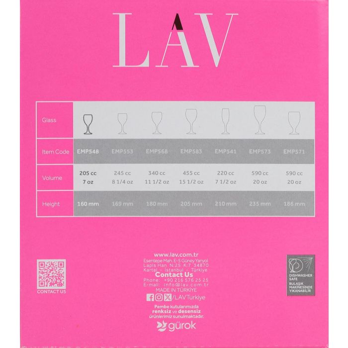 Lav Set 6 Copas Vino Blanco 200 cc 6x6x16 cm (4 Cajas)