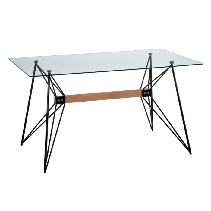Mesa Comedor Negro Metal-Cristal Salón 140 X 80 X 75 cm