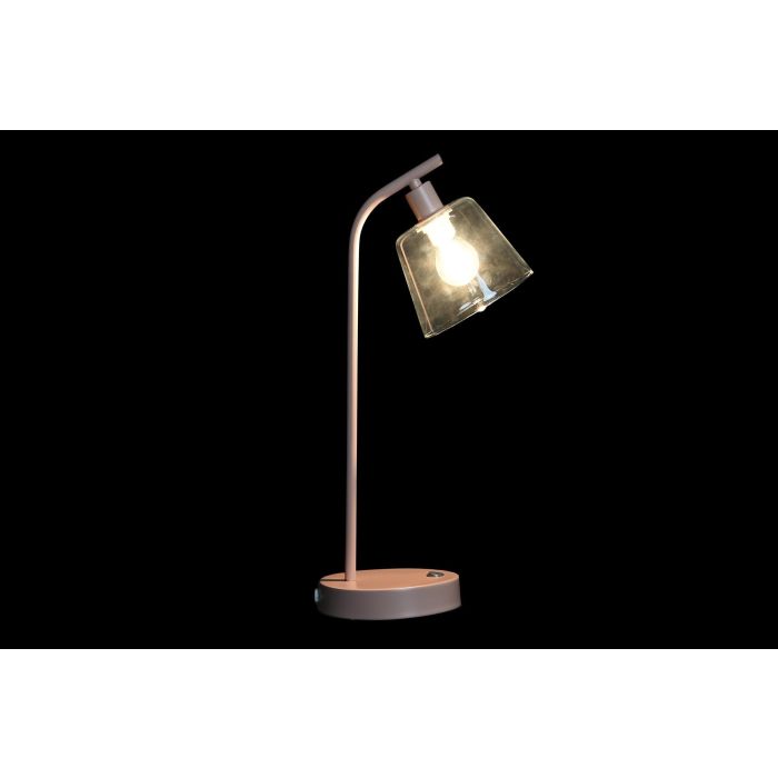 DKD Home Decor Lámpara Sobremesa Urban USB Cristal Metal Casquillo E14 Blanco Rosa 46 cm Alto Pack 4 Unidades