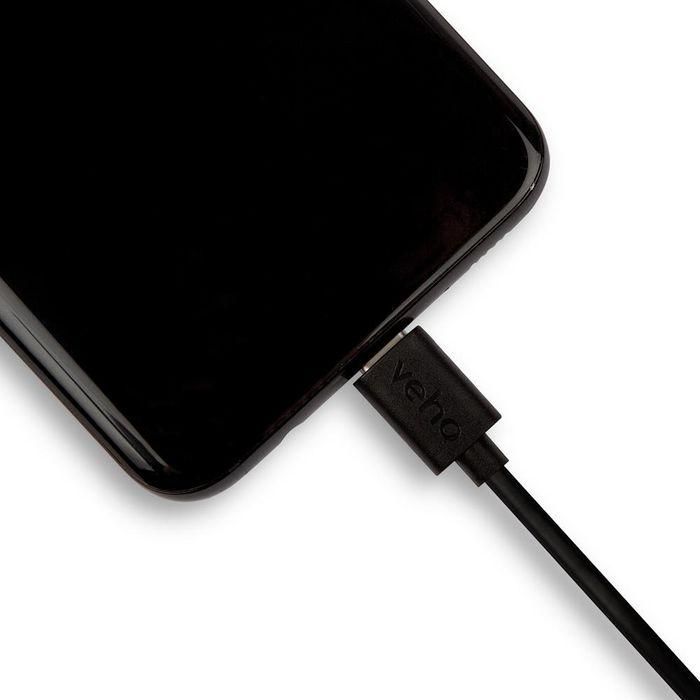 Veho Cable USB-A a USB-C Pebble 0.2m Negro - Carga y Sincronización Rápida con Acabado Tacton Duradero 2