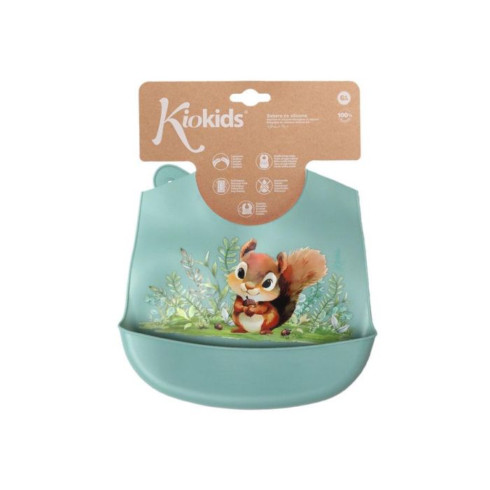 KioKids Babero de Silicona Ajustable para Bebé +6 Meses con Bolsillo Recogemigas, Diseño Ardilla Salvaje Color Salvia 4 KioKids Babero de Silicona Ajustable para Bebé +6 Meses con Bolsillo Recogemigas, Diseño Ardilla Salvaje Color Salvia 4